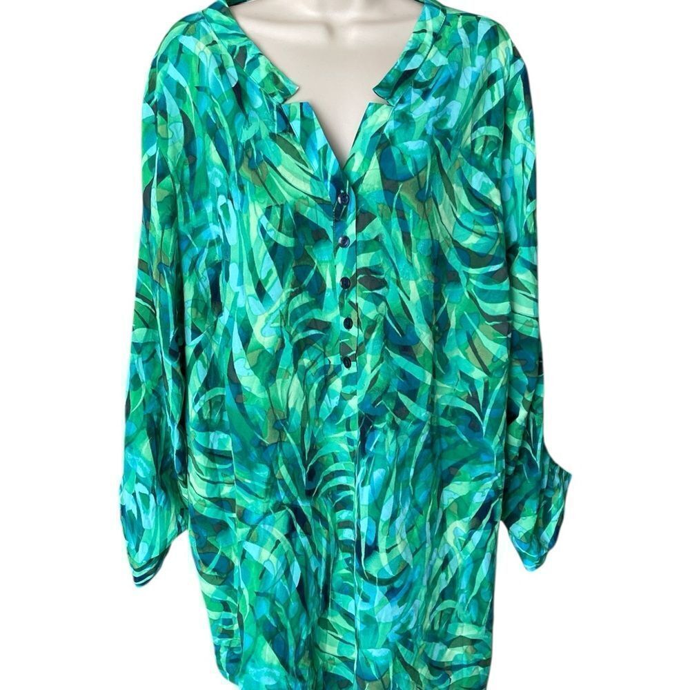 Catherines Vibrant Green Leaf Patternβbottoms on Sleeves perfect for fall 2X